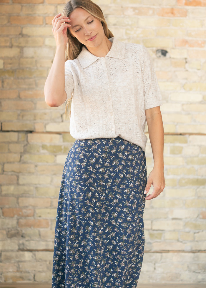 Pointelle Wool Blend Polo Sweater Top FF Tops