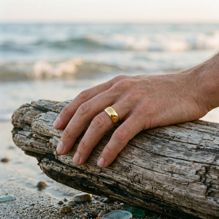 Polished Ion Plated 14k Gold Stainless Steel Ring
