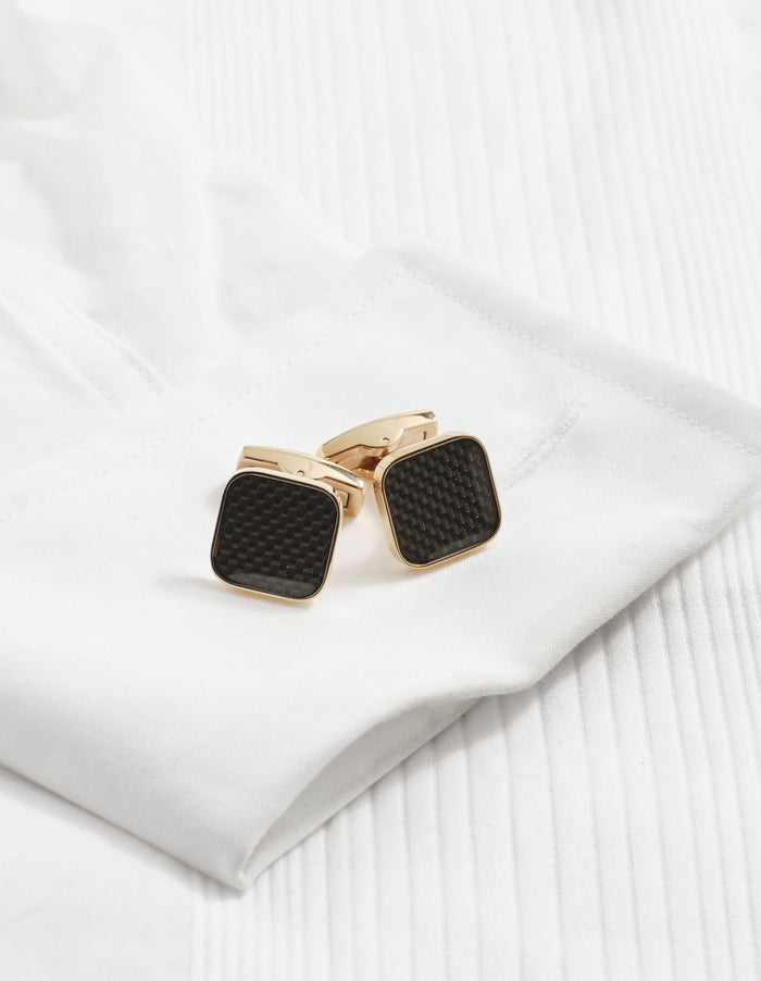 Polished Ion Plated Rose Gold Stainless Steel & Black Carbon Fibre Cufflinks