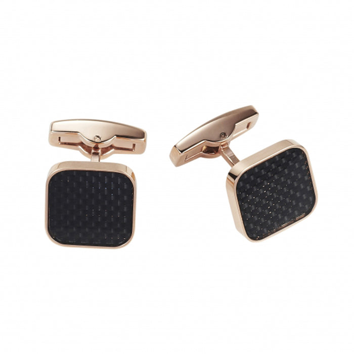 Polished Ion Plated Rose Gold Stainless Steel & Black Carbon Fibre Cufflinks