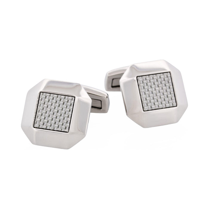 Polished Octagonal Stainless Steel & Silver Fibreglass Cufflinks