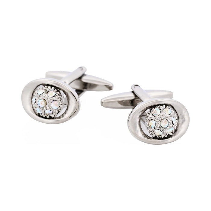 Polished Rhodium Oval Crystal Cufflinks