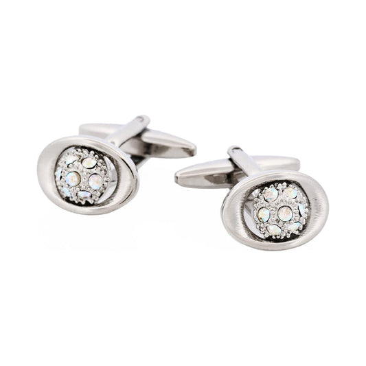 Polished Rhodium Oval Crystal Cufflinks