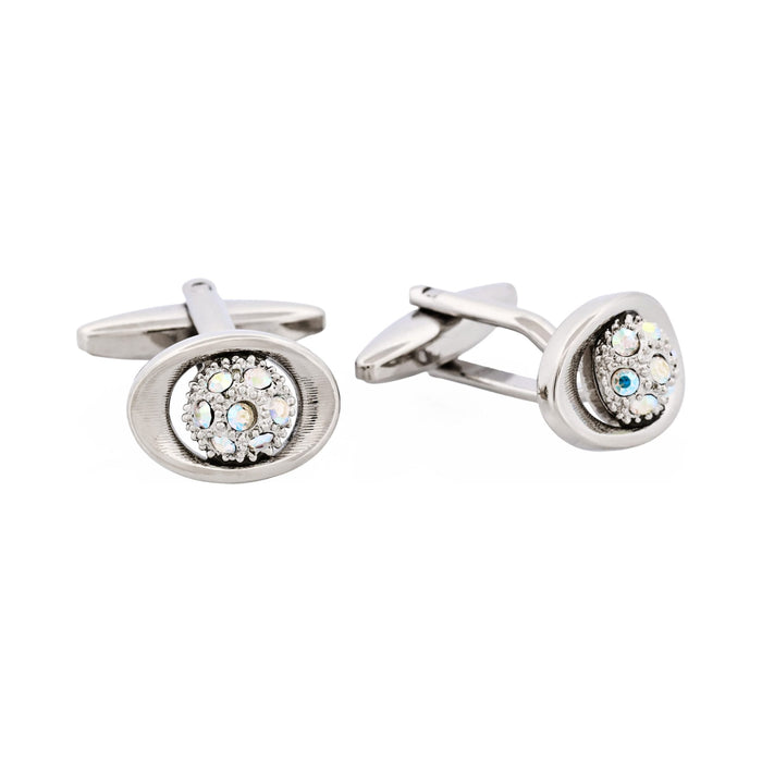 Polished Rhodium Oval Crystal Cufflinks