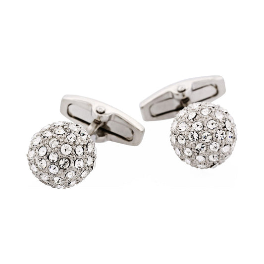 Polished Rhodium Plated Crystal Ball Cufflinks