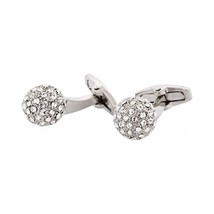 Polished Rhodium Plated Crystal Ball Cufflinks