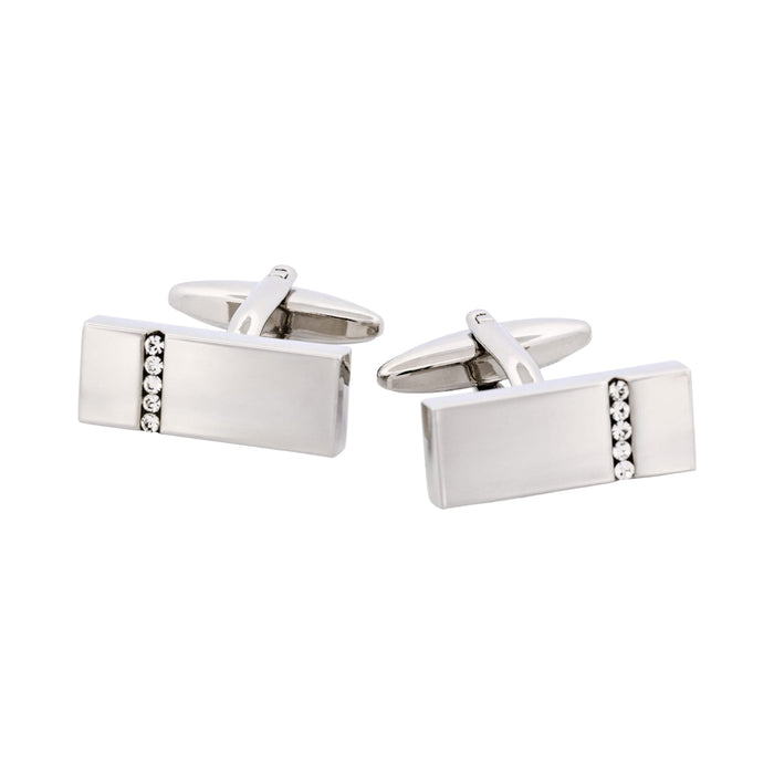 Polished Rhodium Plated Crystal Rectangle Cufflinks