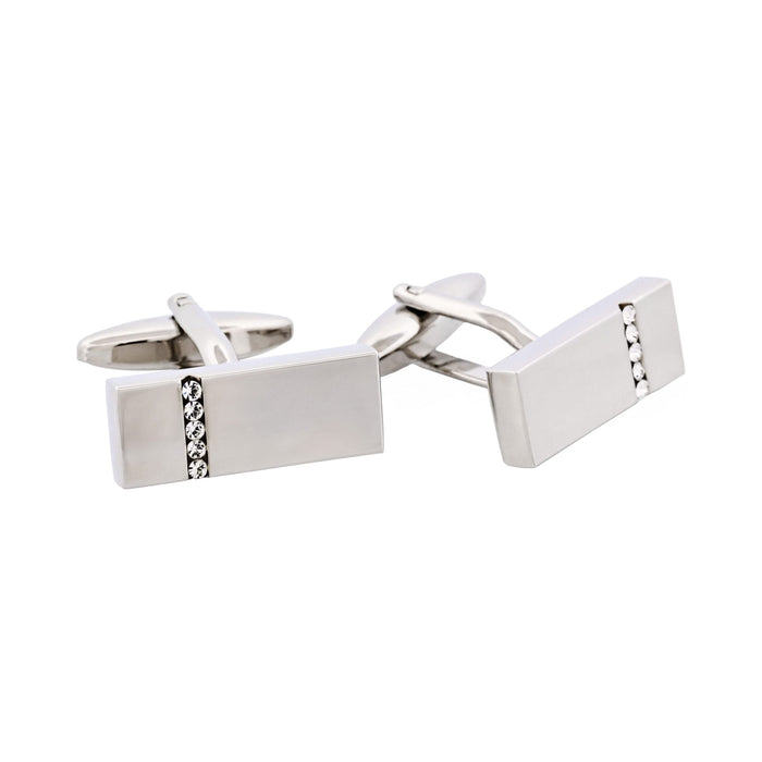 Polished Rhodium Plated Crystal Rectangle Cufflinks