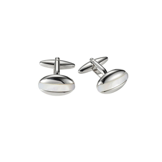 Polished Rhodium Plated Mother Of Pearl Oval Cufflinks