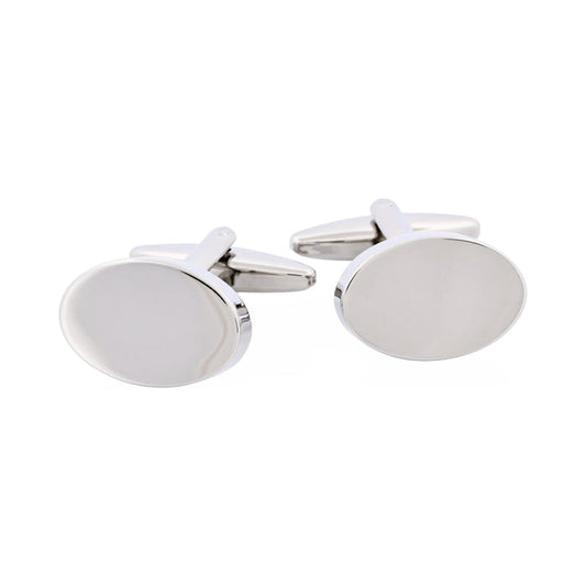 Polished Rhodium Plated Plain Oval Cufflinks