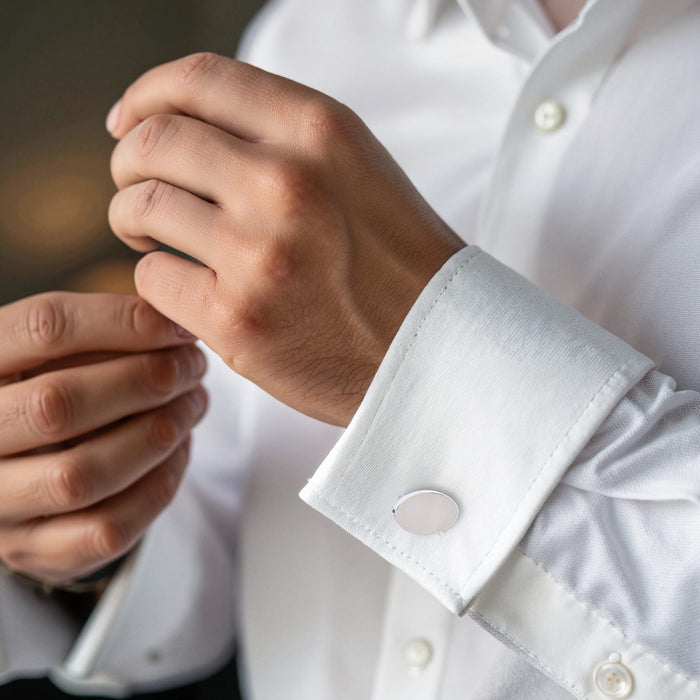 Polished Rhodium Plated Plain Oval Cufflinks