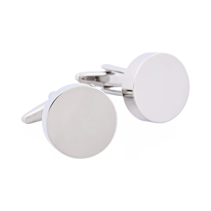Polished Rhodium Plated Round Cufflinks