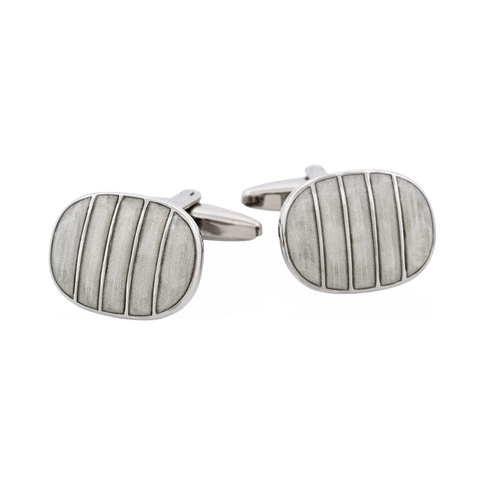 Polished Rhodium Plated Square Cufflinks with Black & Lavender Checkered Enamel