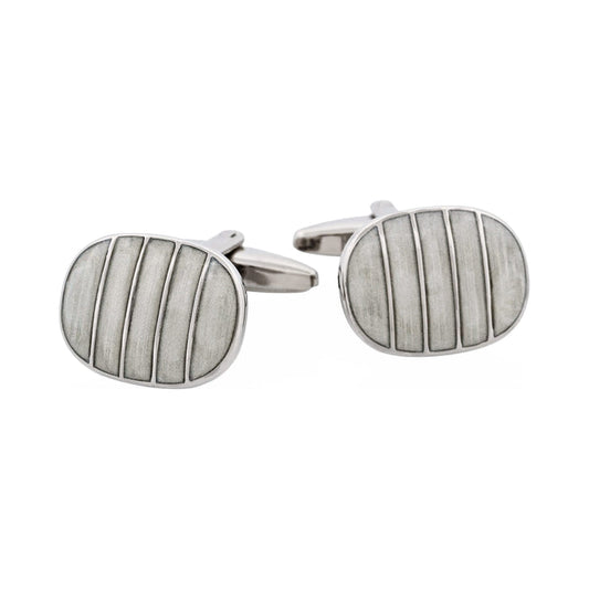 Polished Rhodium Plated Square Cufflinks with Black & Lavender Checkered Enamel