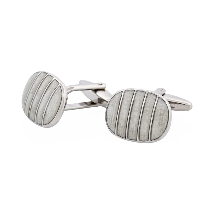 Polished Rhodium Plated Square Cufflinks with Black & Lavender Checkered Enamel