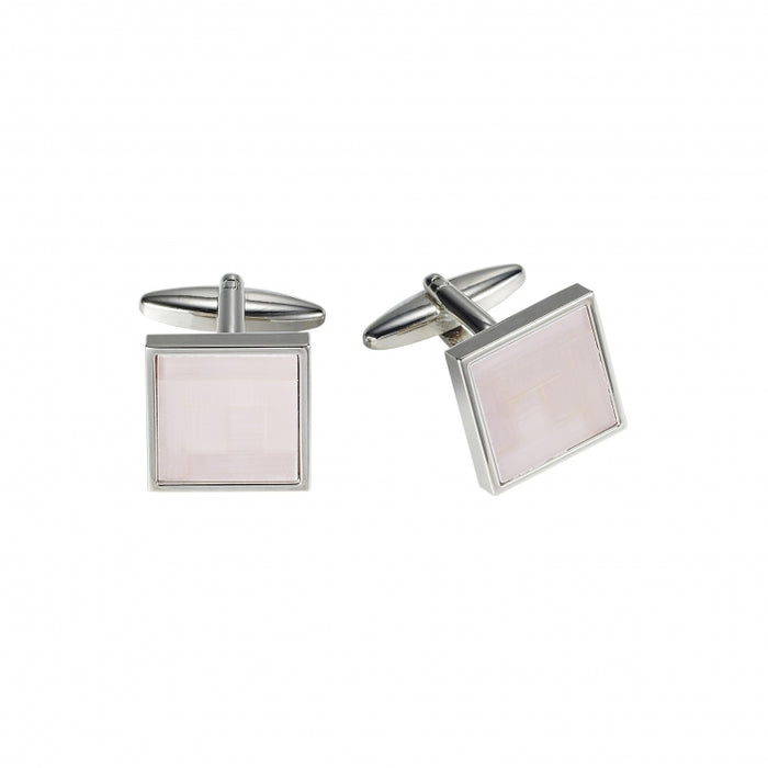Polished Rhodium Plated Square Cufflinks with Lilac Cat's Eye Inlay