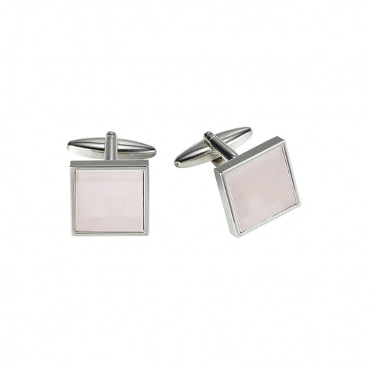 Polished Rhodium Plated Square Cufflinks with Lilac Cat's Eye Inlay