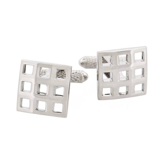 Polished Rhodium Plated Square Cutout Patterned Cufflinks