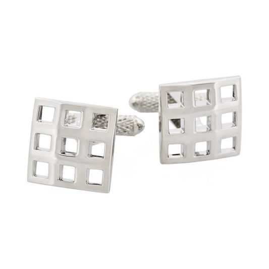 Polished Rhodium Plated Square Cutout Patterned Cufflinks