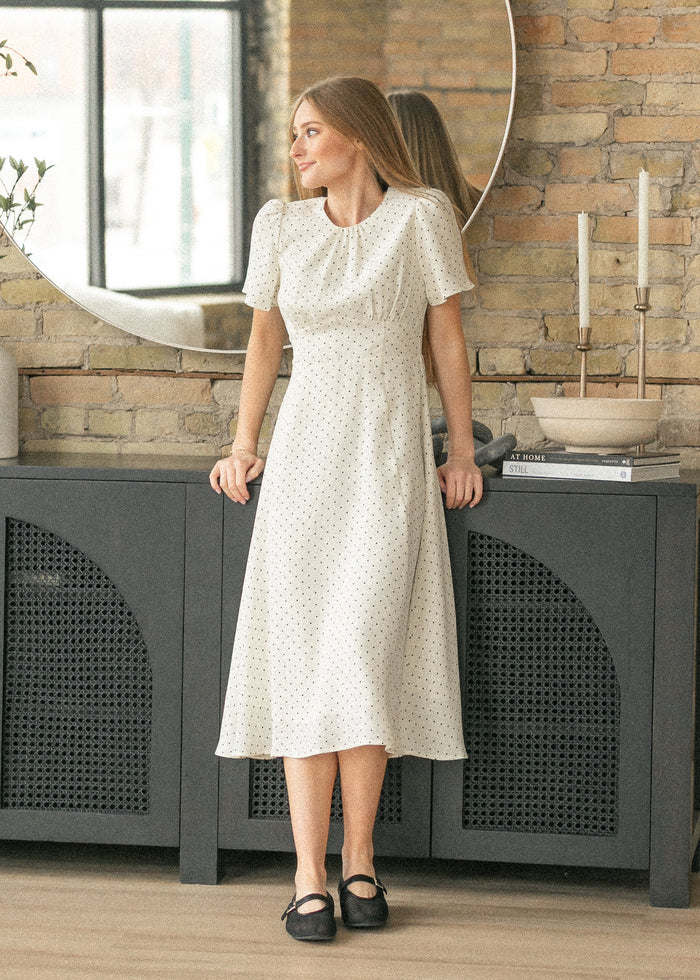 Polka Dot Flutter Sleeve Midi Dress FF Dresses