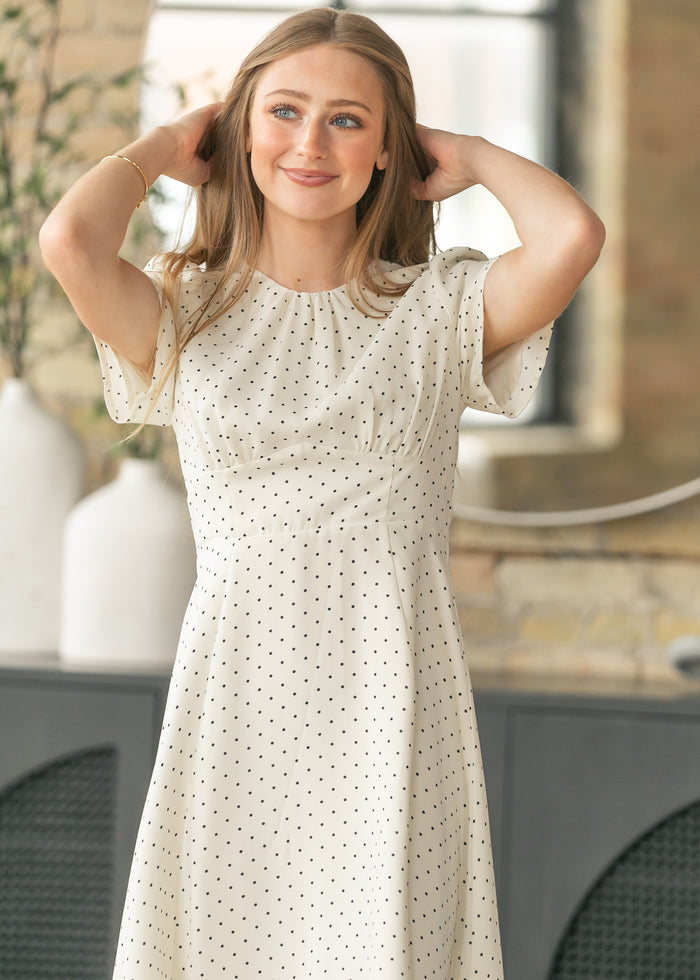 Polka Dot Flutter Sleeve Midi Dress FF Dresses