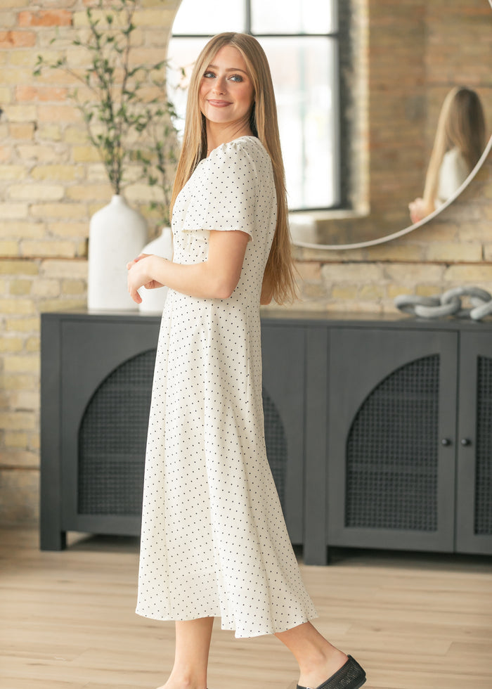 Polka Dot Flutter Sleeve Midi Dress FF Dresses
