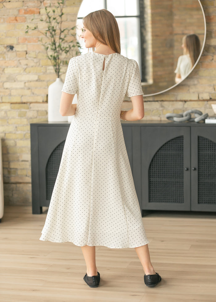 Polka Dot Flutter Sleeve Midi Dress FF Dresses