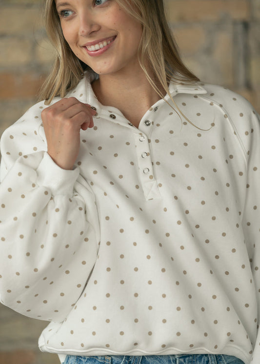 Polka Dots Quarter Snap Pullover FF Tops