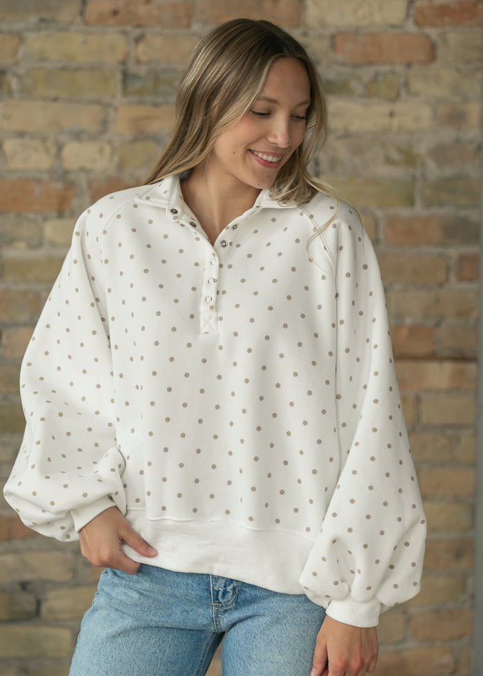 Polka Dots Quarter Snap Pullover FF Tops