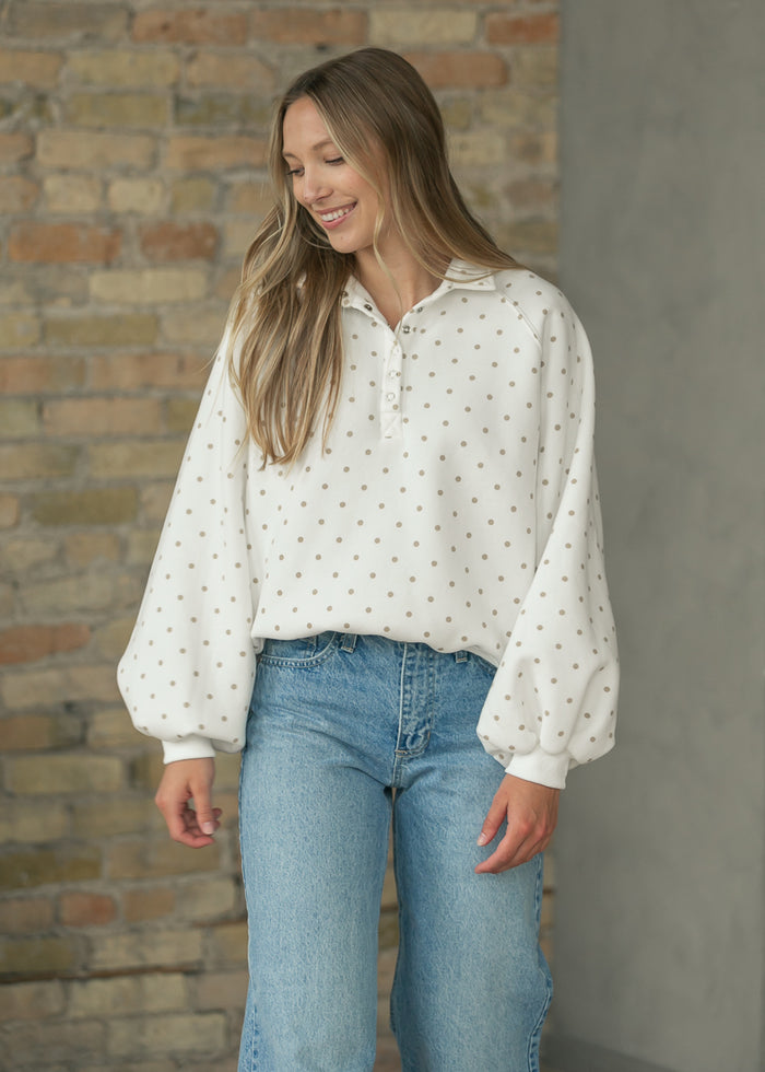 Polka Dots Quarter Snap Pullover FF Tops