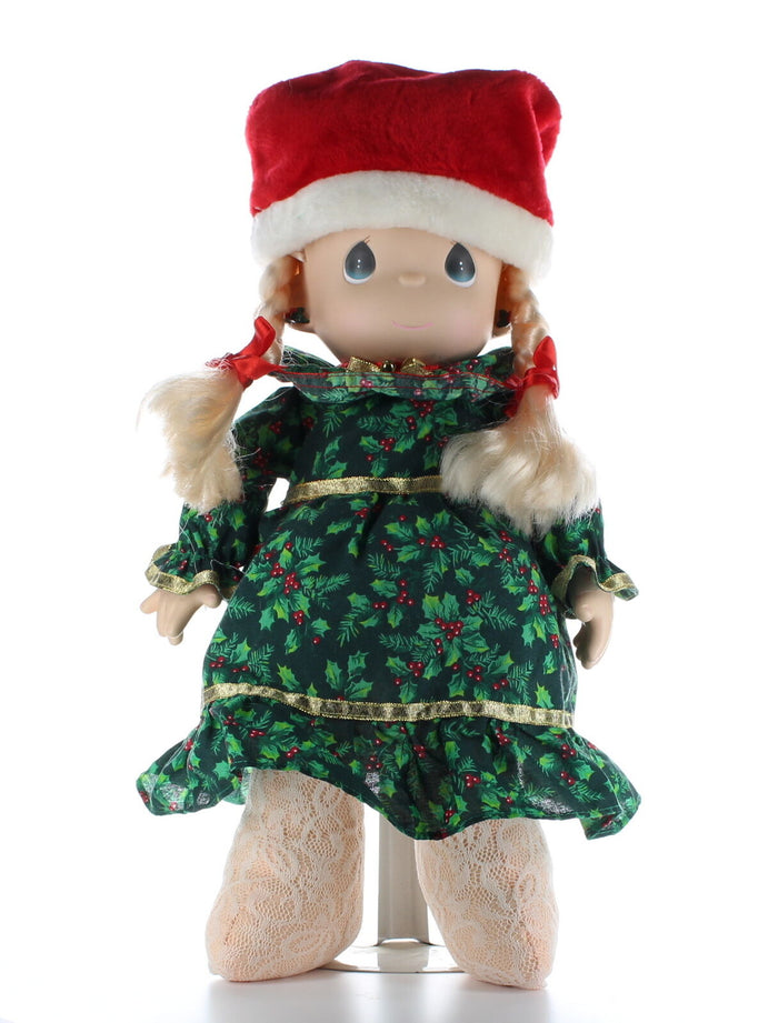 Precious Moments Doll Collection Vinyl Plush Christmas Dress Braids Jingle Bells