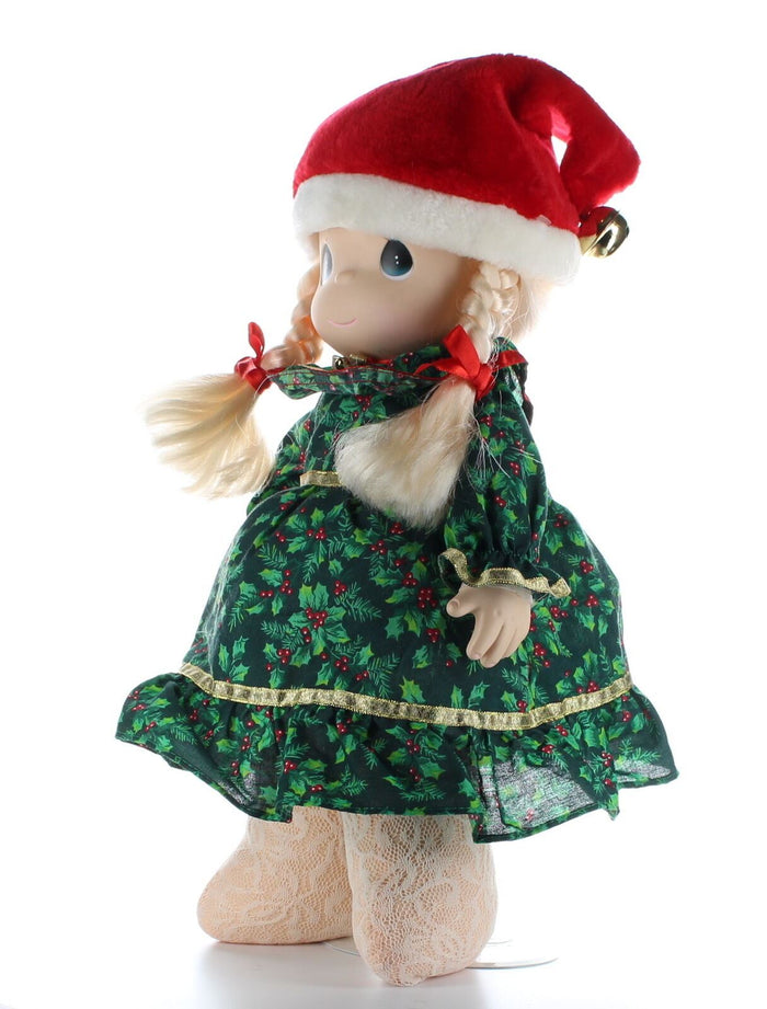 Precious Moments Doll Collection Vinyl Plush Christmas Dress Braids Jingle Bells