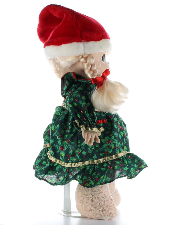 Precious Moments Doll Collection Vinyl Plush Christmas Dress Braids Jingle Bells