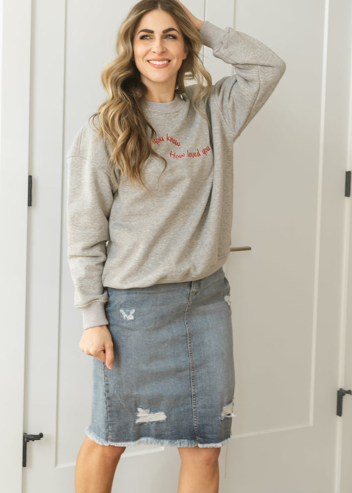 Presley Distressed Denim Midi Skirt IC Skirts
