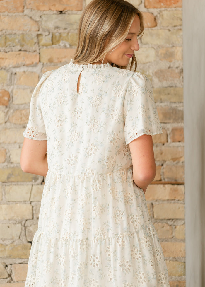 Printed Eyelet Tiered Midi Dress FF Dresses