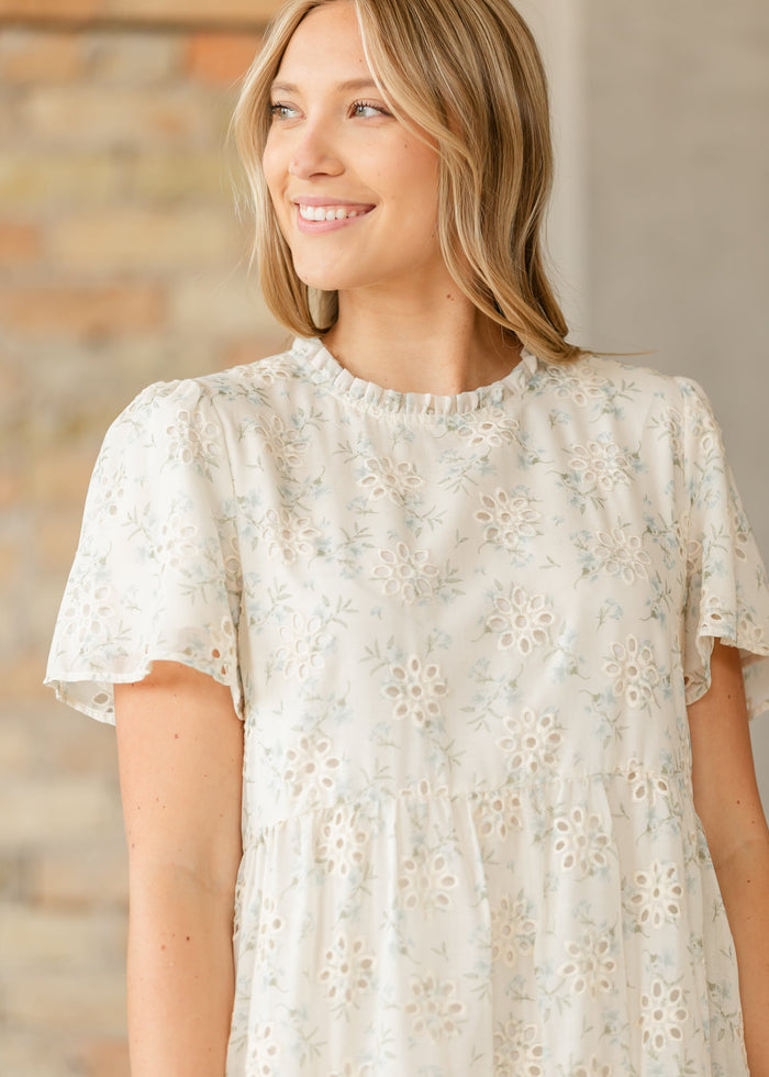 Printed Eyelet Tiered Midi Dress FF Dresses