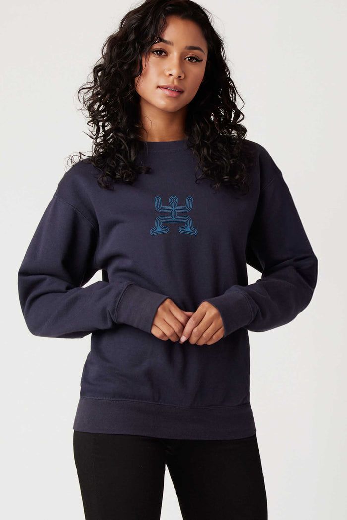 Psychedelic Party - Monochrome Embroidery Women Sweatshirt - Navy Blue - symbolika