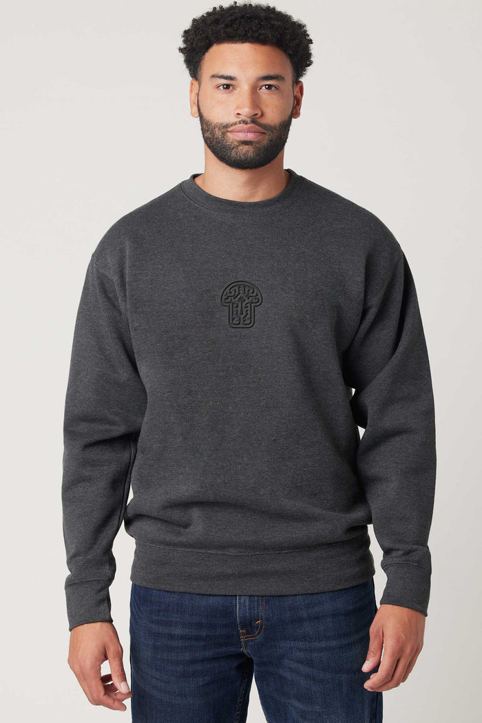 Psychedelic Shroom - Monochrome Embroidery Men Sweatshirt - Charcoal - symbolika