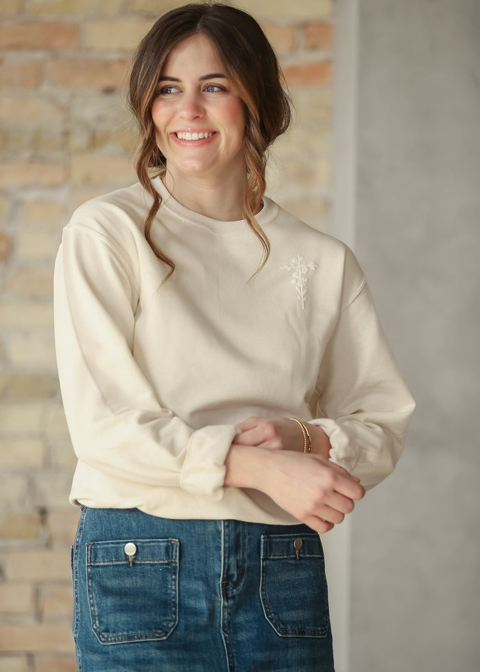 Puff Flower Cross Pullover Sweatshirt FF Tops