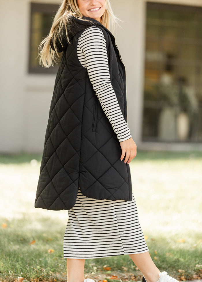 Quilted Long Hoodie Vest FF Layering Essentials