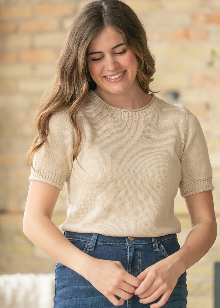 Raw Hem Rib Detail Short Sleeve Top FF Tops