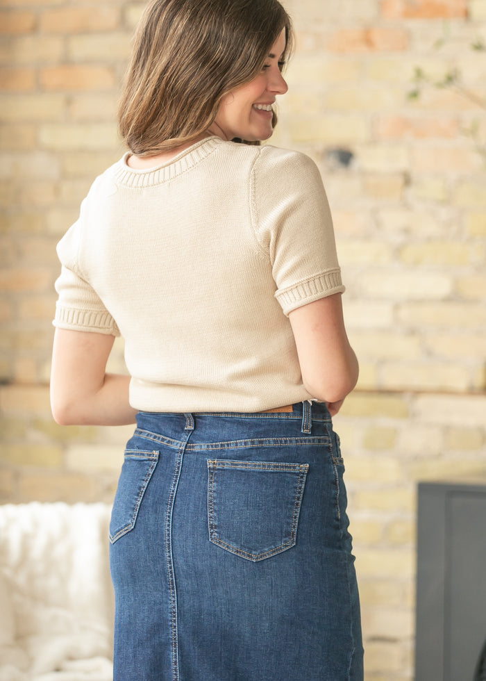 Raw Hem Rib Detail Short Sleeve Top FF Tops