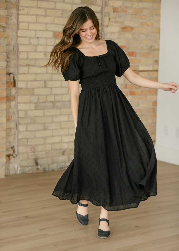 Rayna Black Eyelet Maxi Dress FF Dresses