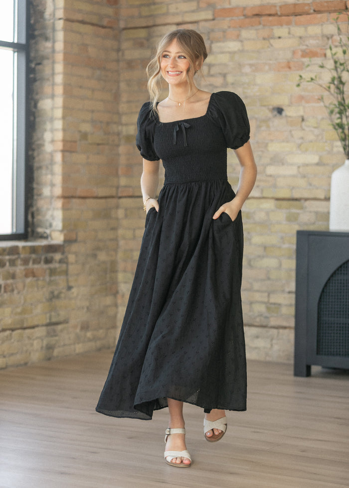 Rayna Black Eyelet Maxi Dress IC Dresses