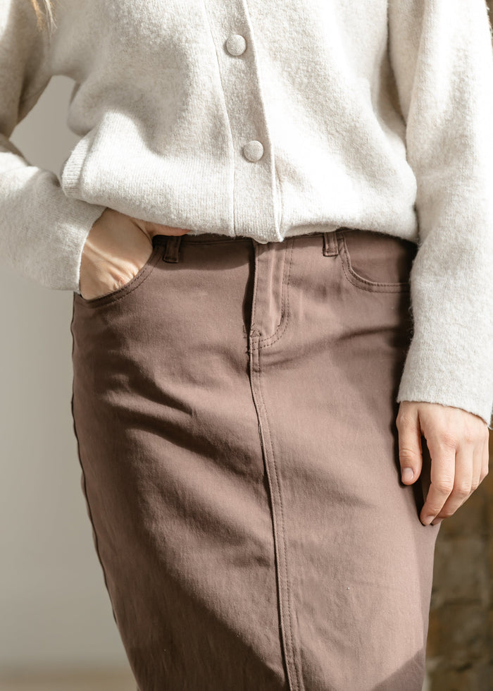 Remi Brownstone Denim Midi Skirt IC Skirts