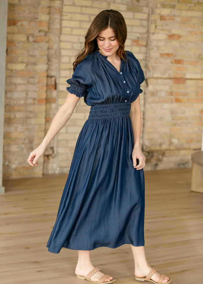 Rena Dark Chambray Midi Dress IC Dresses