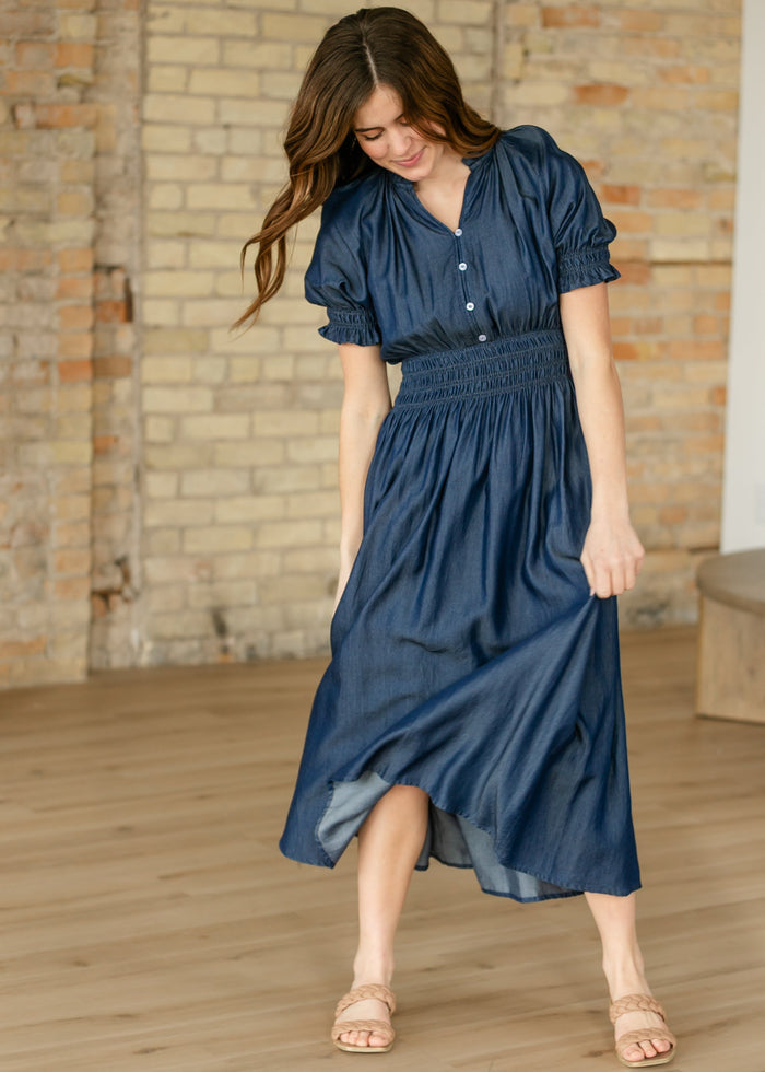 Rena Dark Chambray Midi Dress IC Dresses