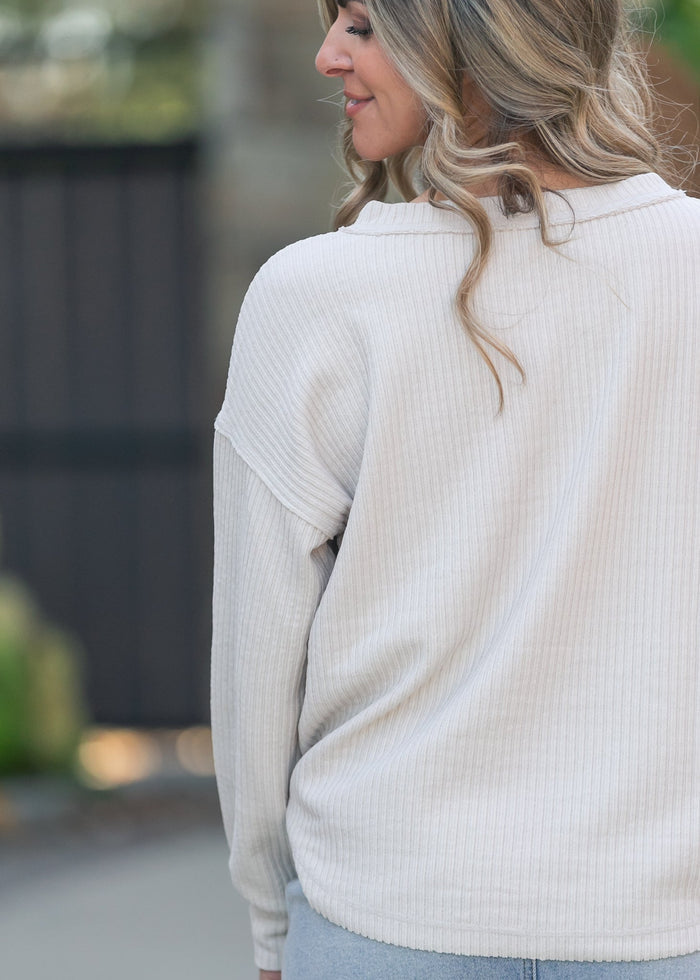 Ribbed 1/4 Button Long Sleeve Henley FF Tops