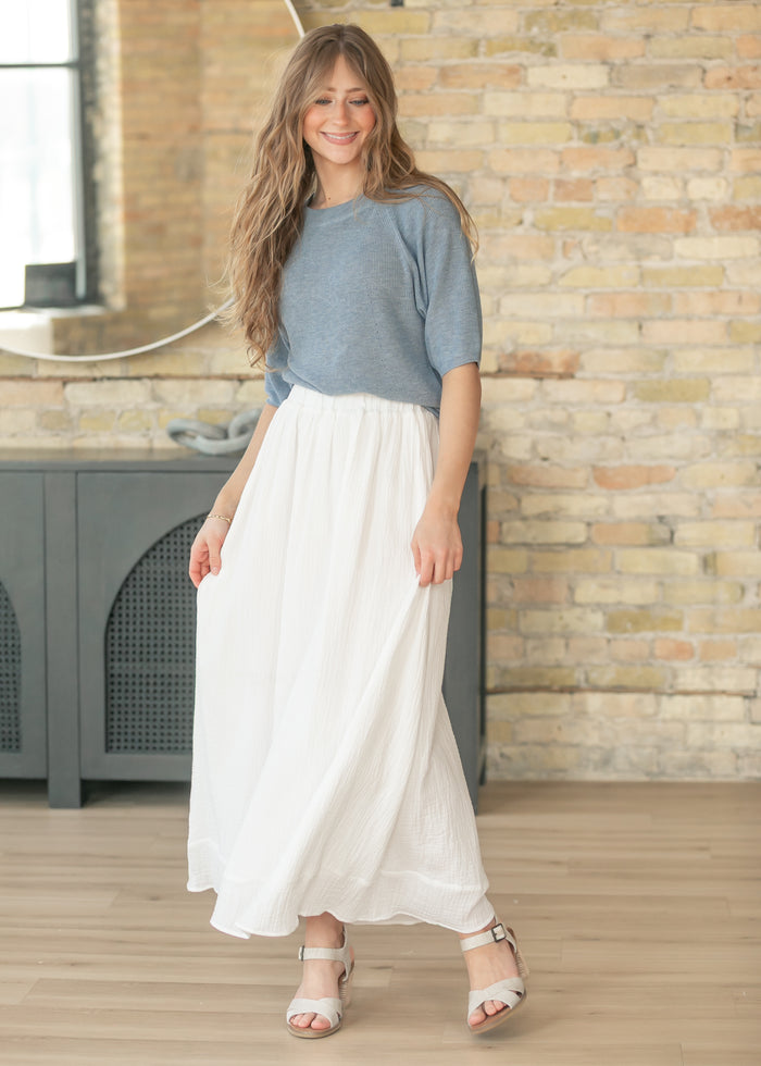 Ribbed Knit Blue Boxy Tee FF Tops