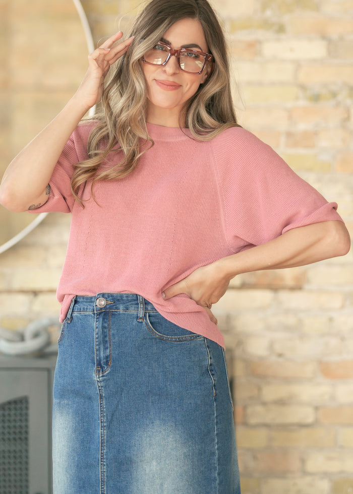 Ribbed Knit Rose Boxy Tee FF Tops